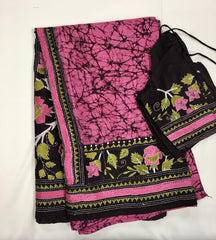 KSN224 Pure Silk Kantha Tussar Saree in pink and brown. Come with stitched blouse size 38. Fall peco done.