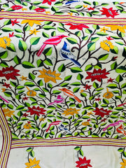 KSN217 Pure Silk Kantha Tussar Saree in beige. Comes with stitched blouse.