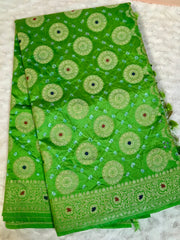 BKS 009 - Dupion Bandini Banarasi saree with Gold Zari work. Comes with Unstitched Blouse.