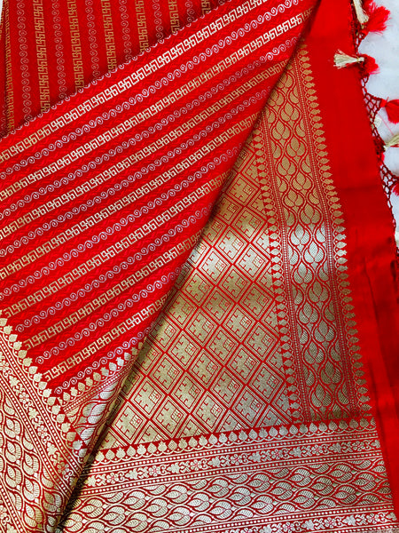 BKS 006 - Mashru designer Banarasi Sari with Gold Zari work. Comes with Unstitched Blouse.