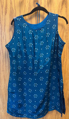 DPD001-Blue short kurti with tulip pant in bandhini pattern and necklace