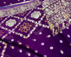 BKS105 Banarasi Georgette saree in purple. Come with stitched blouse size 38 can be altered to size 42. Fall peco done.