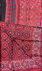 KSS349 PURE MODAL SILK SAREE IN MAROON AJRAKH PRINT