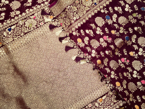 BKS108 Banarasi Georgette saree in brown. Come with stitched blouse size 38 can be altered to size 42. Fall peco done.