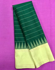 KSS425 Pure handloom kanchipuram silk Saree in bottle green with gold zari border.comes with stitched blouse size 40,can be altered to 44 size.