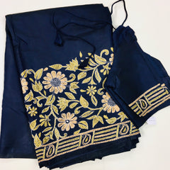 KSN229 Pure Silk Kantha Tussar Saree in green. Comes with stitched blouse. Fall peco done.