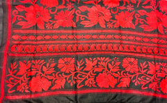 KSN227 Pure Silk Kantha Tussar Saree in black. Comes with stitched blouse.Fall peco done.