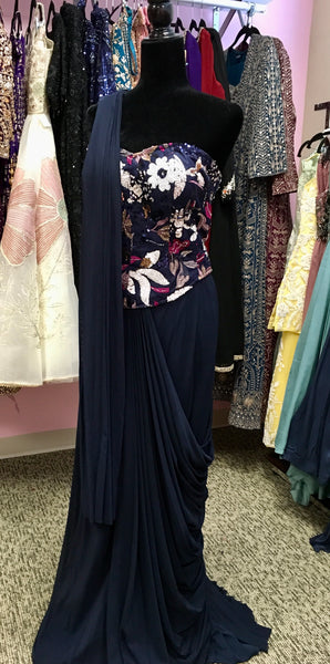 AFL2039 - Readymade partywear drape saree with heavy embroidery handwork blouse.