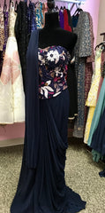 AFL2039 - Readymade partywear drape saree with heavy embroidery handwork blouse.