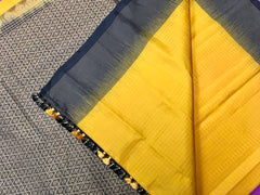 KSS443 Pure handloom kanchipuram silk Saree in brown with yellow gold zari border.comes with stitched blouse size 40,can be altered to 44 size.