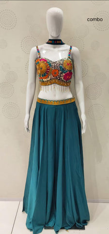 AFL7011: Beautiful teal blouse and sharara pants with dupatta