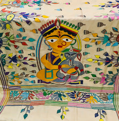 KSN219 Pure Silk Kantha Tussar Saree in beige. Comes with stitched blouse. Fall peco done.