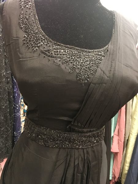 KKD018 - Black Half Saree with beautiful bead work and belt
