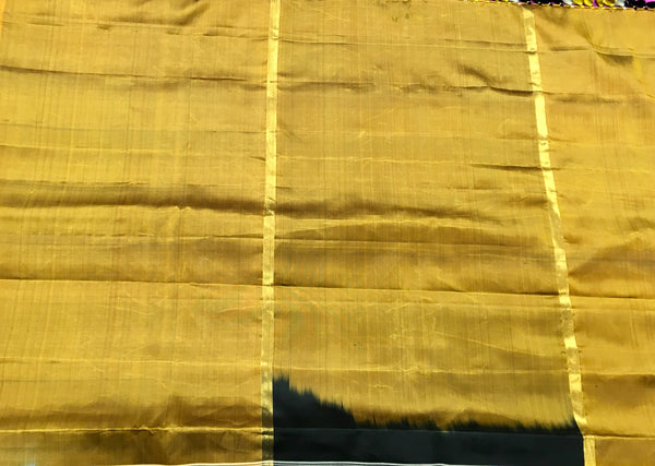 KSS457 Pure handloom kanchipuram silk Saree in black with gray and gold zari border.comes with stitched blouse size 40,can be altered to 44 size.