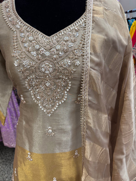 AFL7021: Beautiful gold top with sharara pants and dupatta