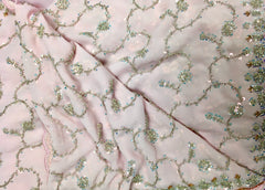 AFL3059 Partywear Saree in pink with sequins and bead work.Comes with stitched blouse size 40,can be altered to44 size.Fall peco done.