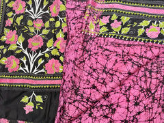 KSN224 Pure Silk Kantha Tussar Saree in pink and brown. Come with stitched blouse size 38. Fall peco done.