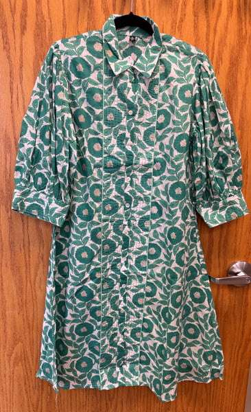 JPD009-Green leaves and flower patterns printed on white long dress