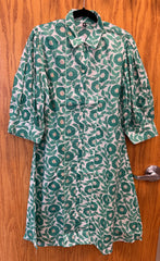 JPD009-Green leaves and flower patterns printed on white long dress