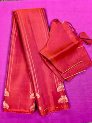 KSS437 Purekanchipuram silk Saree in brown with gold zari border.comes with stitched blouse size 40,can be altered to 44 size.