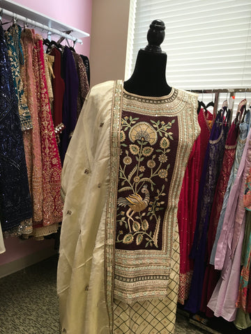 AFL2046 - Stylish top with heavy embroidery work.Come with sharara pant and dupatta.