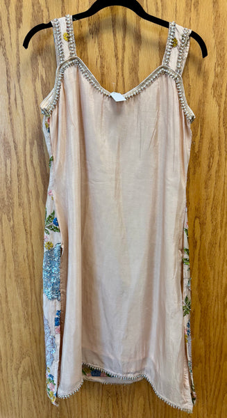 DPP008-Beige long kurti with sharara and dupatta and flower work