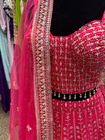 AFL2015- Pink golden heavy work lehenga with net dupatta