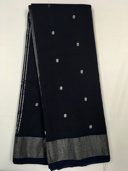 PSS11 - Beautiful Handwoven Cotton Black Paithani Saree with Dark Blue Zari Border and glamorous Peaccock motif on Pallu
