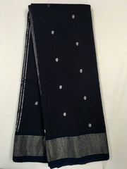 PSS11 - Beautiful Handwoven Cotton Black Paithani Saree with Dark Blue Zari Border and glamorous Peaccock motif on Pallu