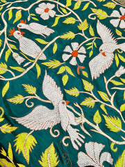 KSN225 Pure Silk Kantha Tussar Saree in Green. Comes with stitched blouse. Fall peco done.
