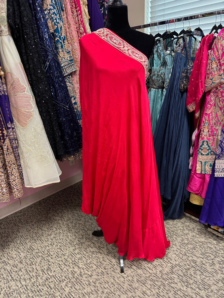 KKD002 - One shoulder long crepe dress with pants