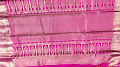 KSS432 Pure kanchipuram tissue silk Saree in orange with pink gold zari border .comes with stitched blouse size 40,can be altered to 44 size.