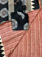 KSS352 PURE MODAL SILK SAREE IN BLACK WITH RED AJRAKH PRINT