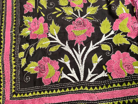 KSN224 Pure Silk Kantha Tussar Saree in pink and brown. Come with stitched blouse size 38. Fall peco done.