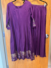 JPD029-Purple long kurti and pants with elephant pattern on borders