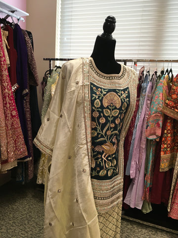 AFL2047 - Stylish top with heavy embroidery work.Come with sharara pant and dupatta.