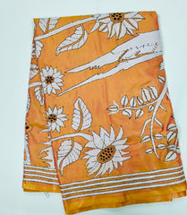 KSN213 Semi Silk Kantha Tusser Saree in yellow. Comes with stitched Blouse.