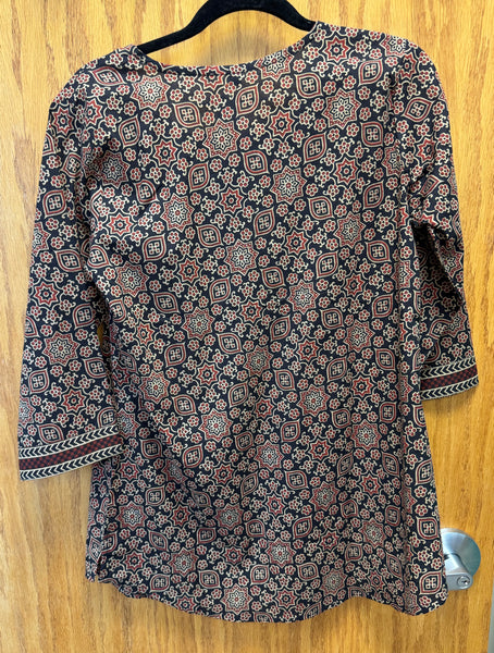 JPD011-Red and brown mandala pattern on black short kurti