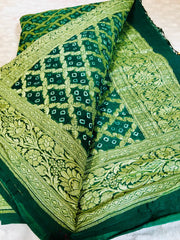 BKS 010- Semi Georgette  Bandini Banarasi saree with Gold Zari work. Comes with Unstitched Blouse.