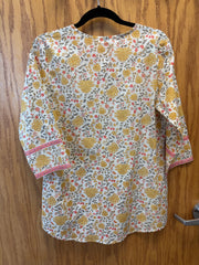 JPD005-Beige short kurti with yellow flower pattern