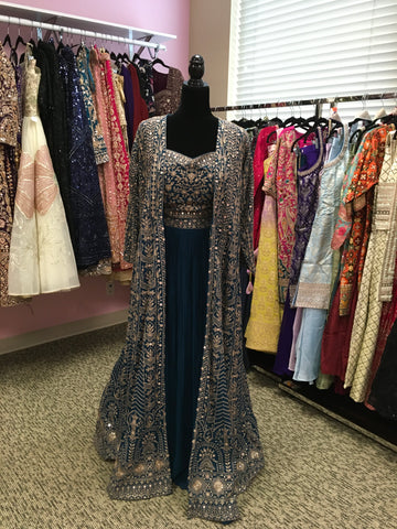 AFL2013-Pure georgette Party wear lehenga.Come with crop top and heavy embroidery jacket.