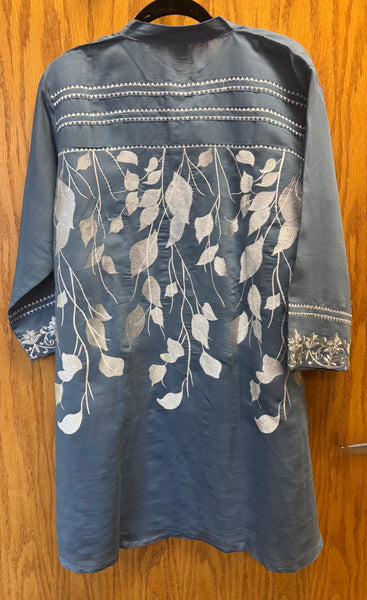 DPD010-Long collared blue kurta with pants and white border work