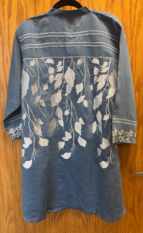 DPD010-Long collared blue kurta with pants and white border work