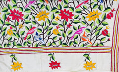 KSN217 Pure Silk Kantha Tussar Saree in beige. Comes with stitched blouse.