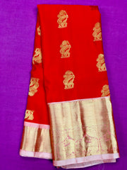 KSS444  Pure handloom kanchipuram silk Saree red  with gold zari border.comes with stitched blouse size 40,can be altered to 44 size.