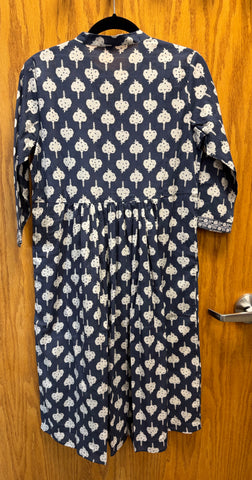 JPD017-Blue long dress with white pattern overall