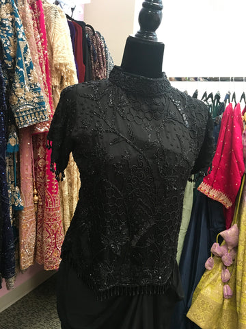 KKD019 - Black top with bead work and skirt