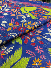 KSN210 Semi Silk nakshi kantha saree in blue with multi color.Come with stitched blouse. Fall peco done.