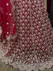 AFL2016-Pink silver heavy work lehenga with unique blouse design and dupatta