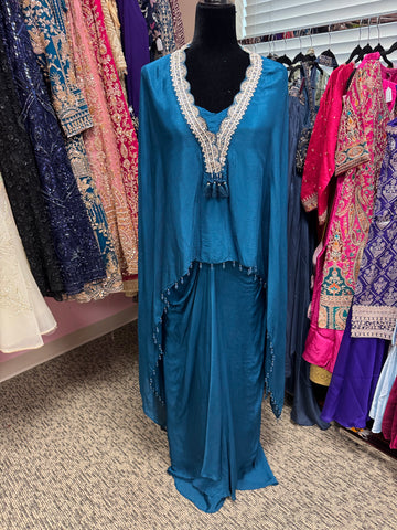 KKD006 - Crepe top with lace and tassel neckline design and dhoti skirt